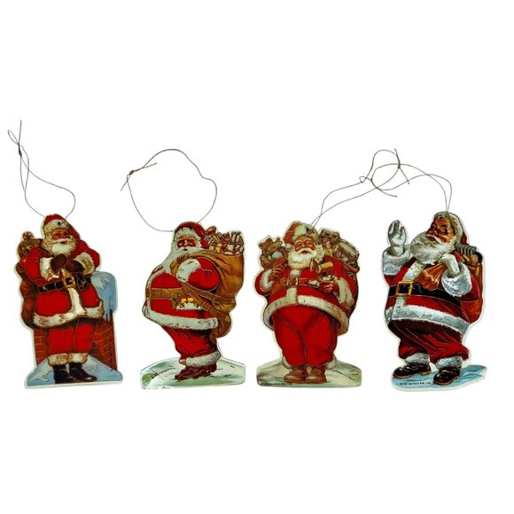 Vintage 1987 Merrimack Santa Claus Cardboard Ornaments Set Of 4 - Picture 4 of 7